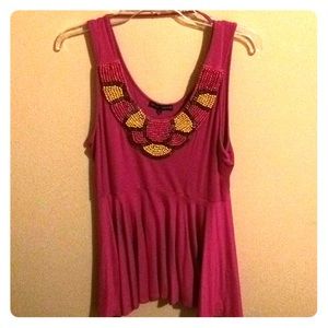 Flowy , stretch nylon, beaded shirt